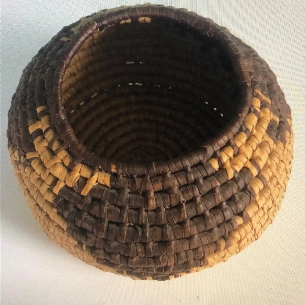 Handwoven Brown and Tan Basket - Picture 2 of 3